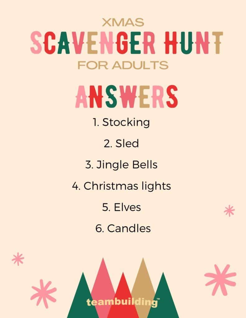 Xmas Scavenger Hunt for Adults - Answers