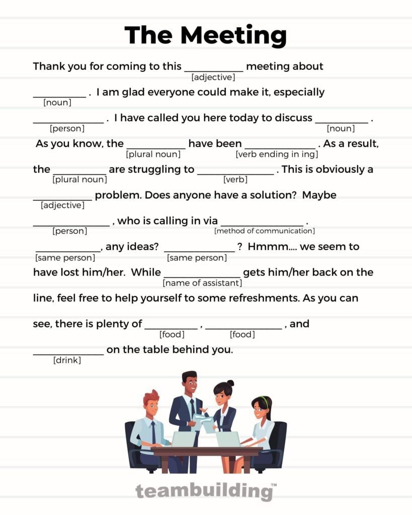 The Meeting Admin Day Mad Lib Game
