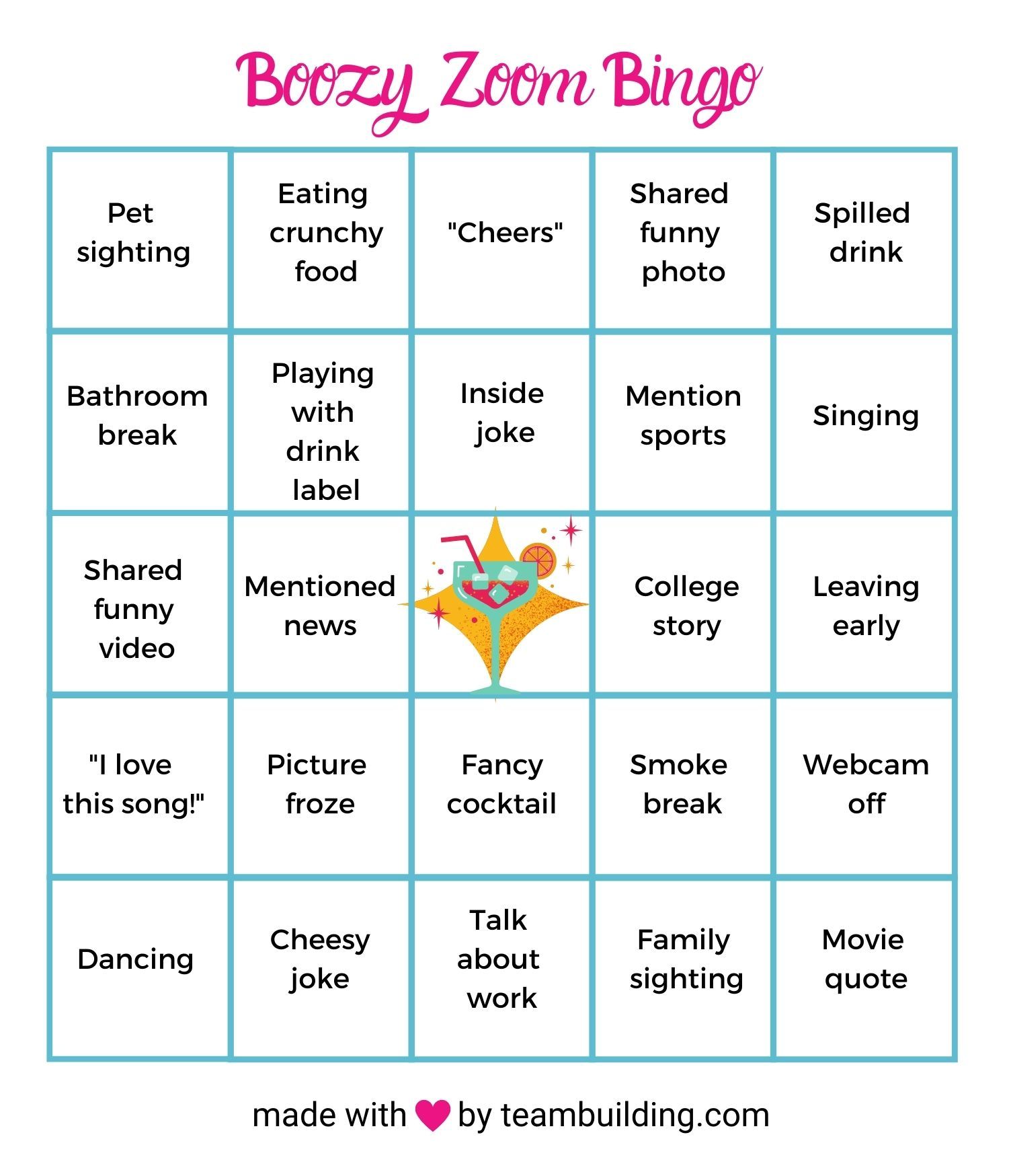 Zoom Happy Hour Bingo Template