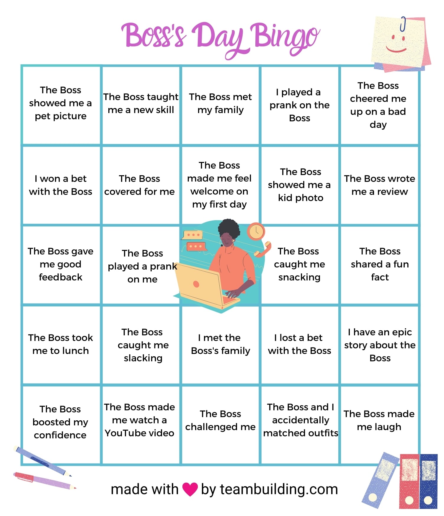 Boss Day Bingo game template