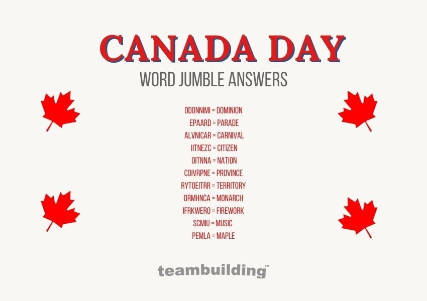 canada day word jumble answer key
