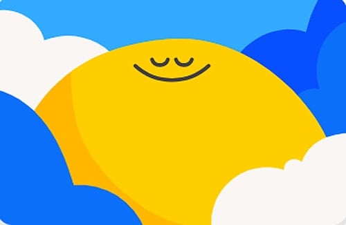 A cartoon of a smiling sun in clouds