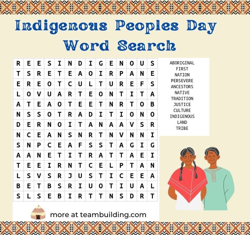 Indigenous peoples day word search template