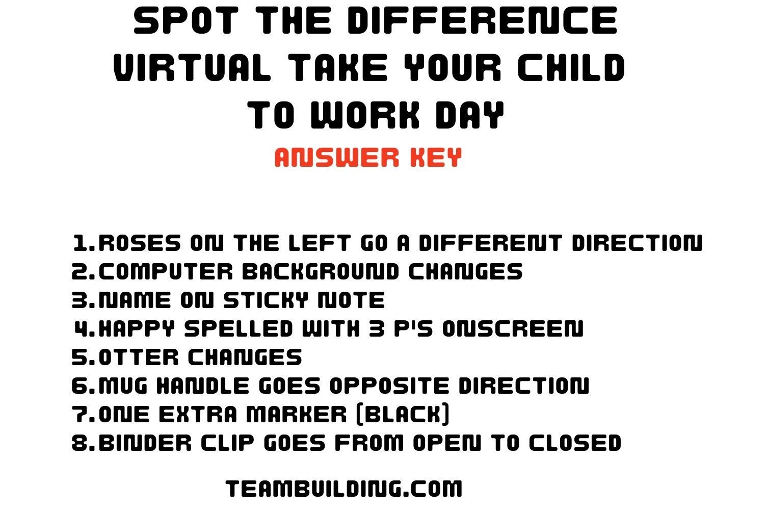 Take Your Child to Work Day Spot the Difference Answer Key