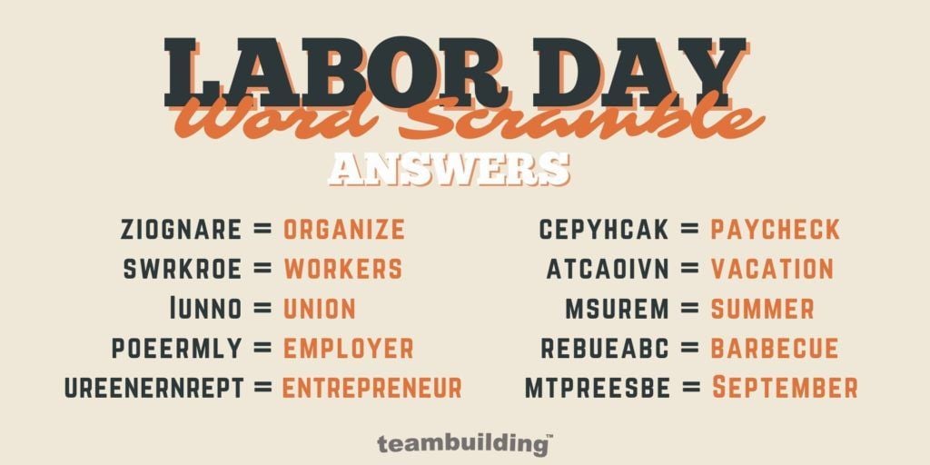 Virtual Labor Day Word Jumble Answers