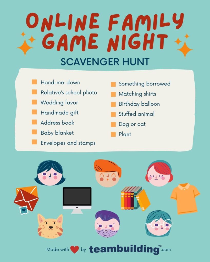 Online Family Game Night Scavenger Hunt board
