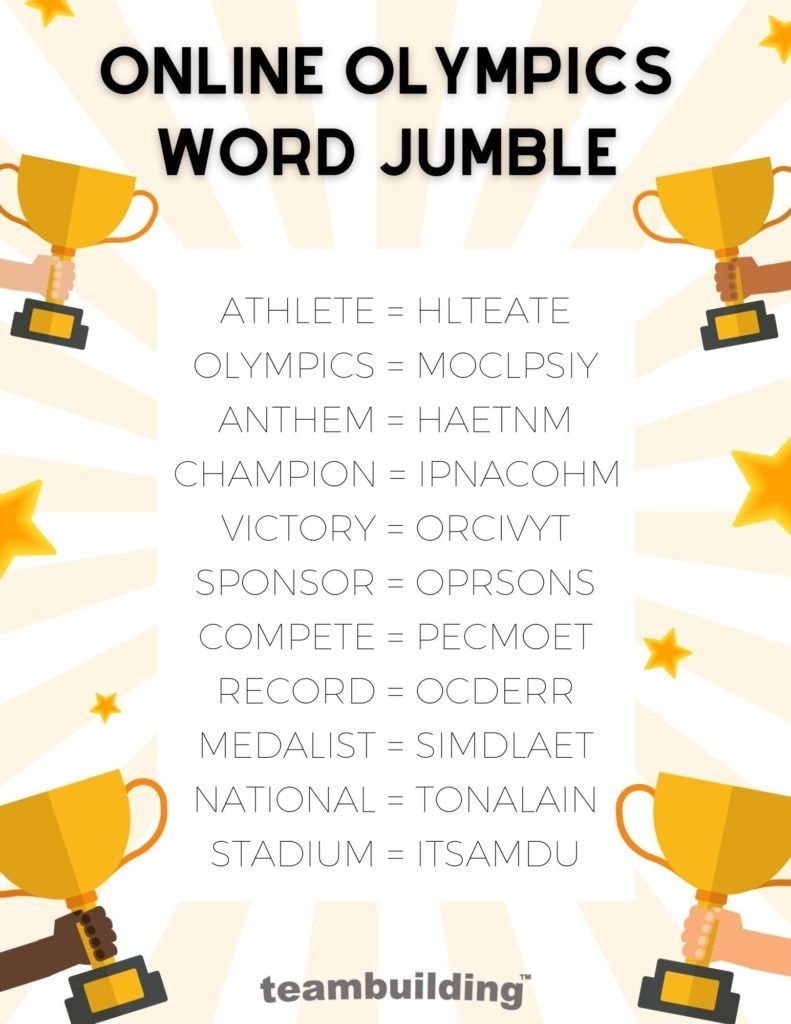 Online Olympics Word Jumble Answer Key