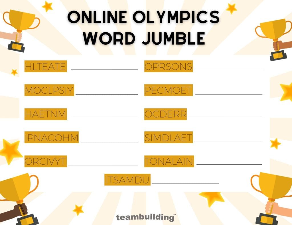 Online Olympics Word Jumble Board