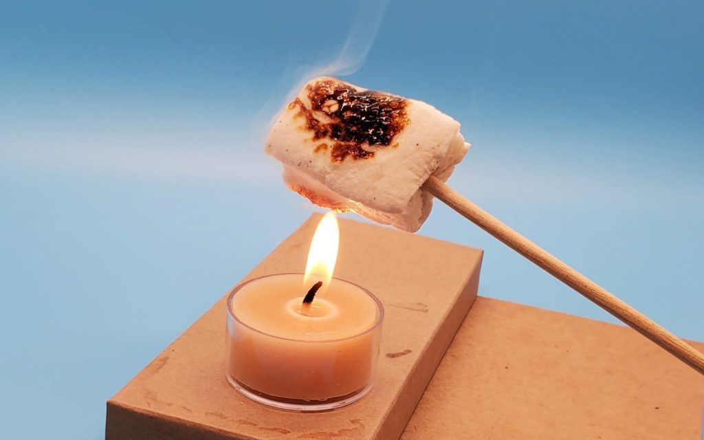 marshmallow roasted over tea-light candle