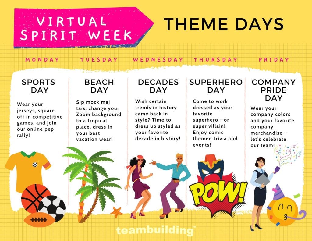 Virtual Spirit Week Theme Week Schedule