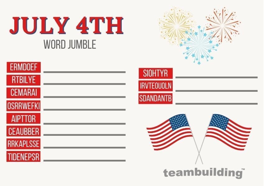 Virtual july 4th word jumble