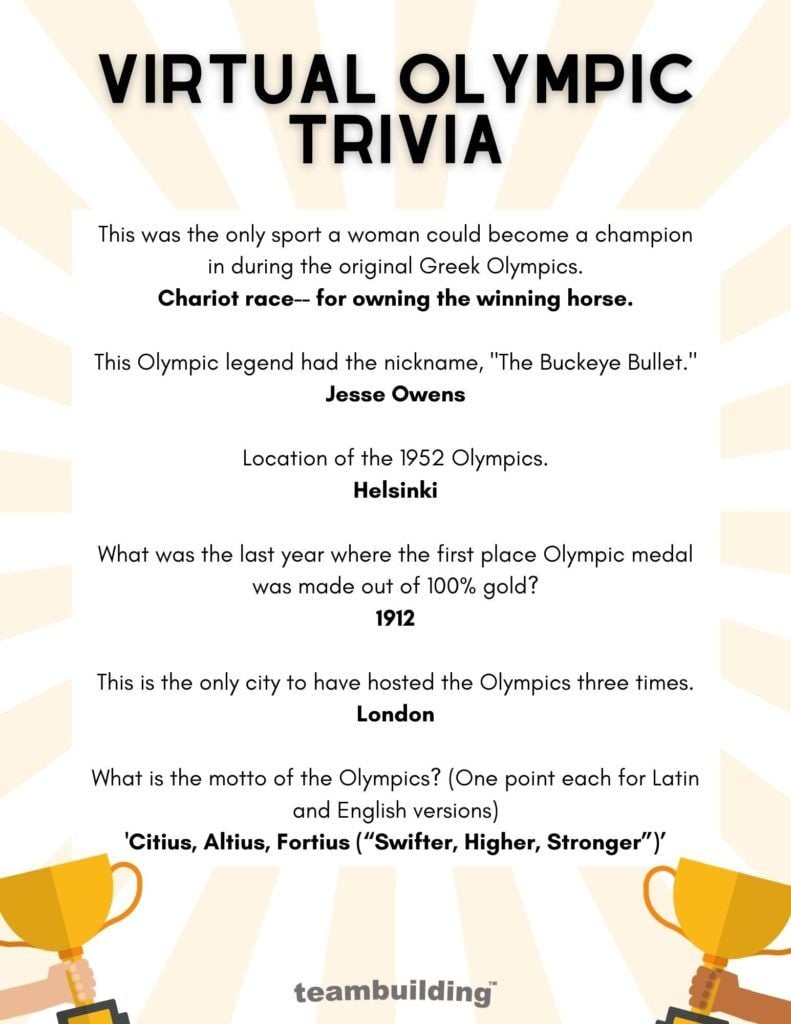 Virtual Olympic Trivia Questions and Answer