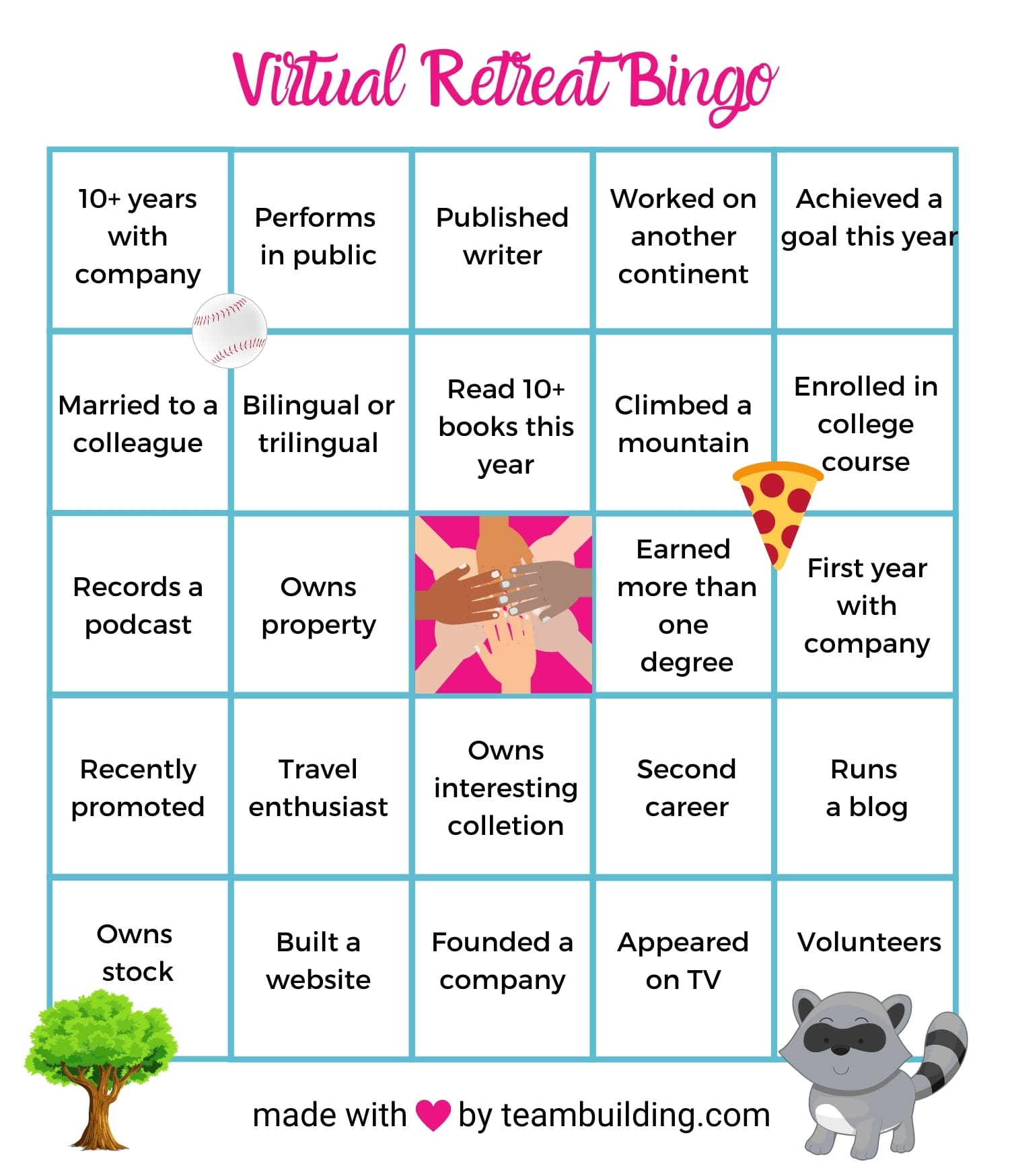 Virtual Retreat Bingo template