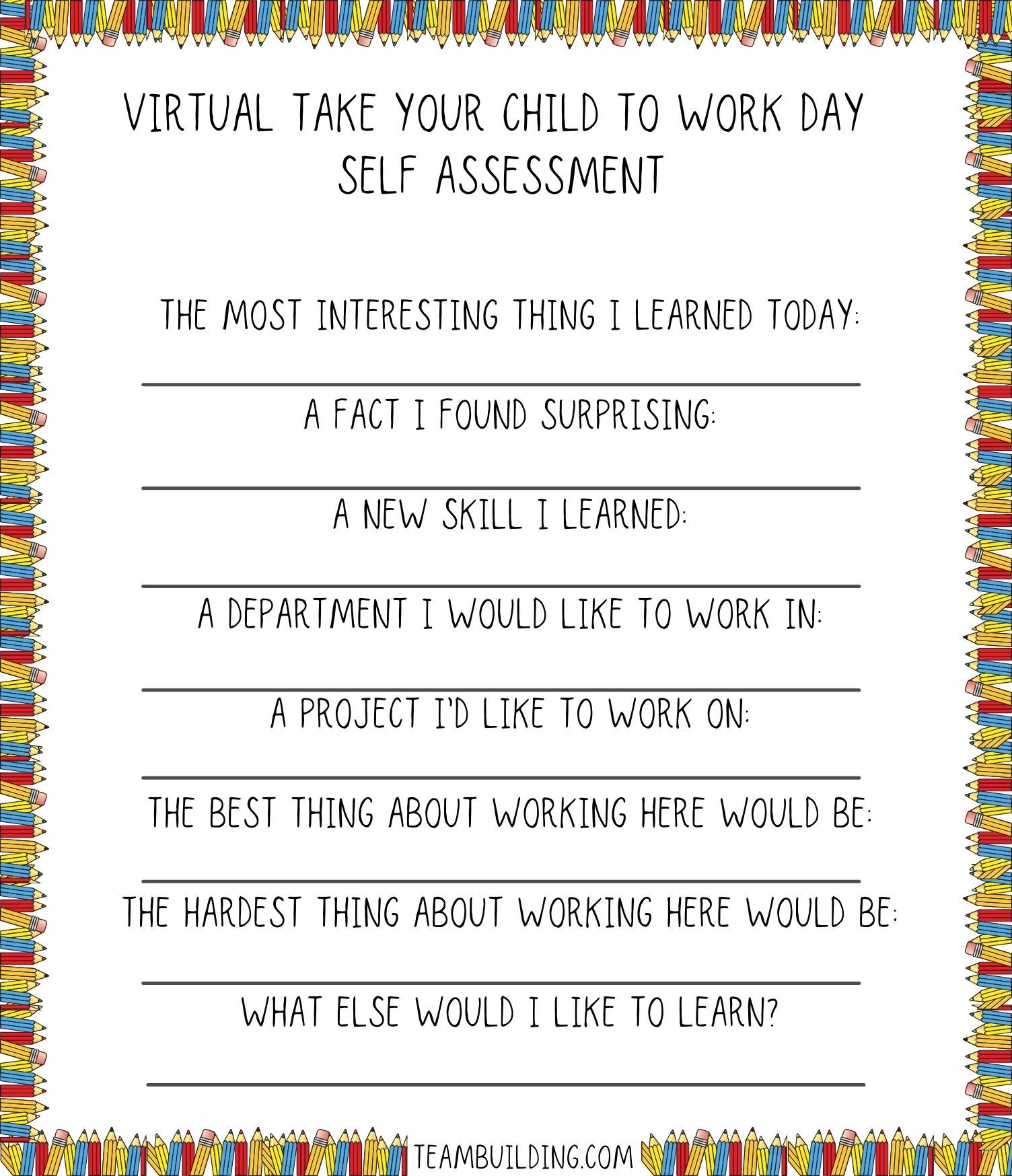 Virtual Take Your Child To Work Day Self Assessment Worksheet
