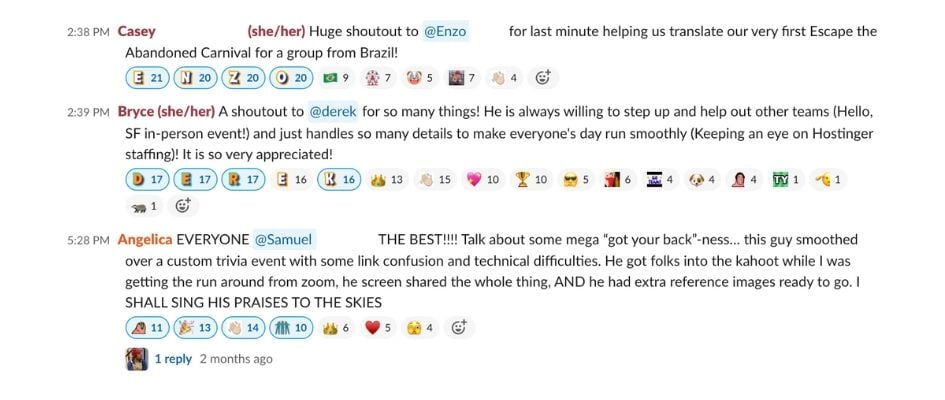 screenshot of our you-are-awesome channel on slack