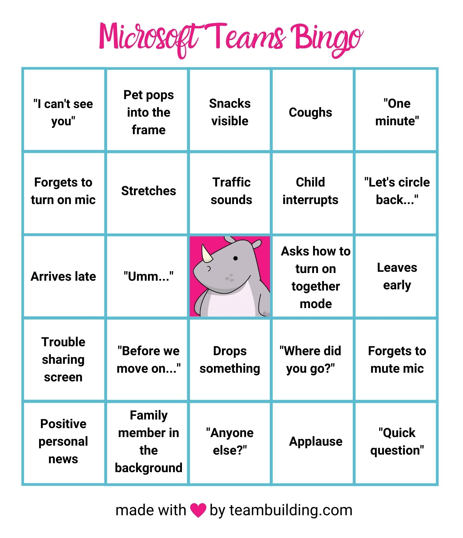Microsoft Teams Bingo template