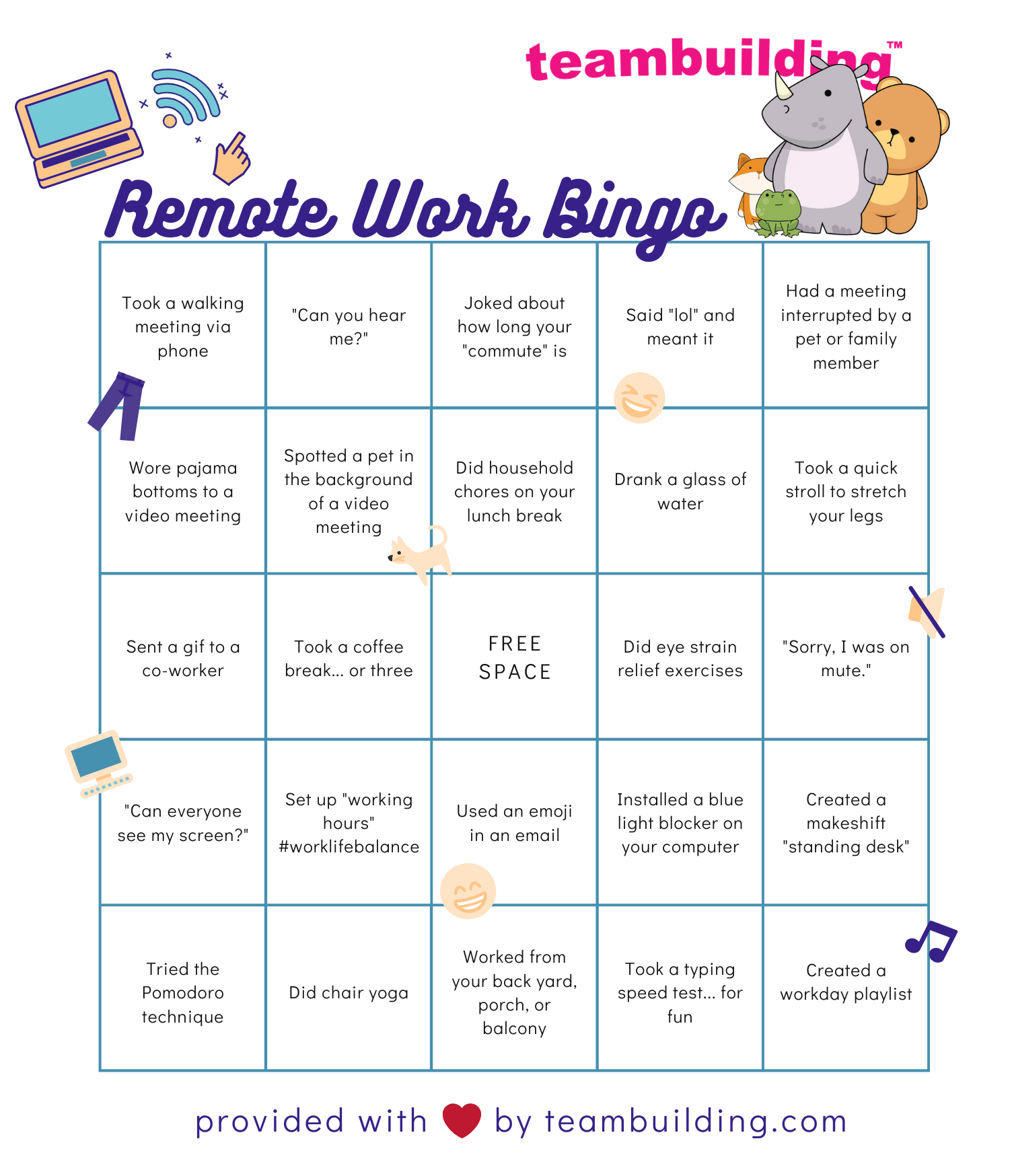 Remote Work Bingo template