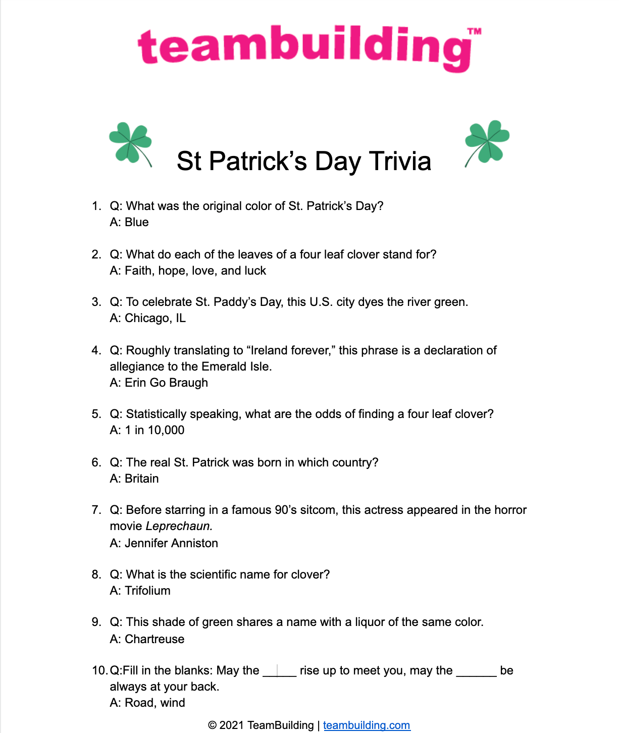 St. Patrick's Day trivia questions