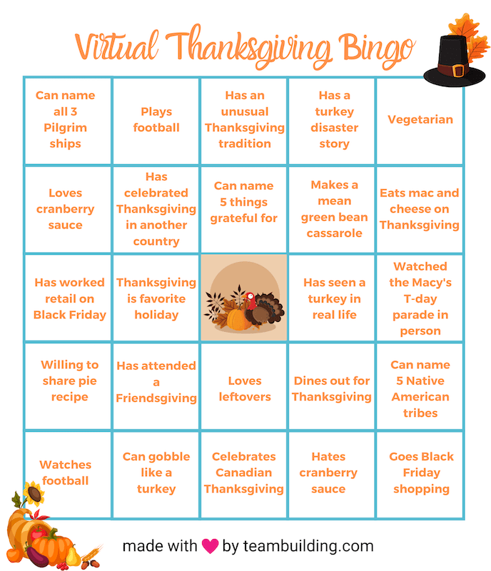 Virtual Thanksgiving Bingo template