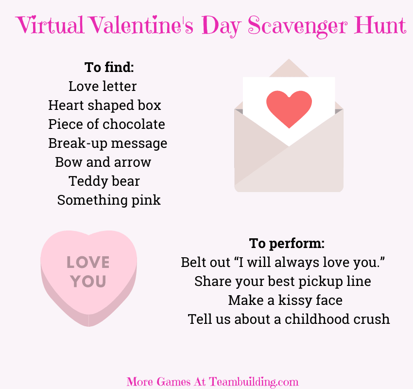 Virtual Valentine's Scavenger Hunt list